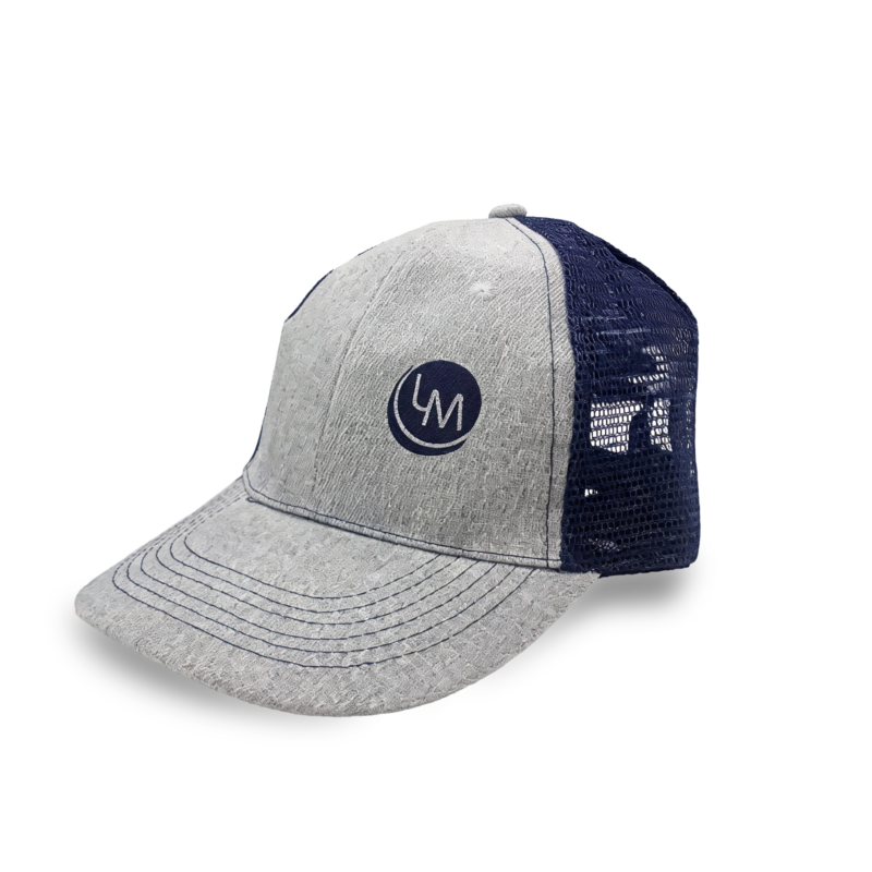 Gorra gris y azul con rejilla